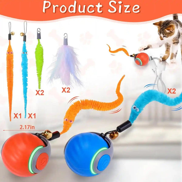 BABORUI 2Pack Interactive Cat Toy Ball - Automatic Interactive Cat Toys for Indoor Cats with 3 Tails, 2 Speeds Rechargeable Enrichment for Small/Medium/Large to Keep Them Busy5