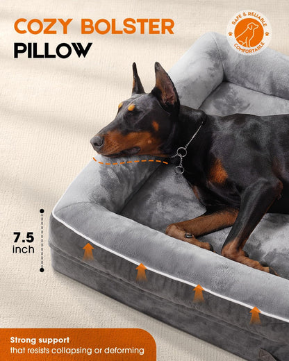 Upvilla Orthopedic Dog Bed XL, Four-Sided Dog Sofa, Washable Cover, Gray3
