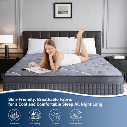 Full Mattress 12 Inch, Luxury Hotel-Level Hybrid Mattress in a Box, Cooling Gel Memory Foam & Upgraded Pocket Springs, Enhanced Back & Lumbar Hip Support, Back Pain Relief,Medium Firm,365-Night Trial6