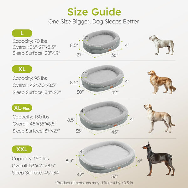 CWAWZ XL Orthopedic Dog Bed, Extra Large Dog Bed, Dog Sofa for Large Sized Dogs with Full-Surround Bolsters, Dual-Sided Dog Cooling Bed with Memory Foam, Washable Sofa with Nonslip Bottom, Light Grey7