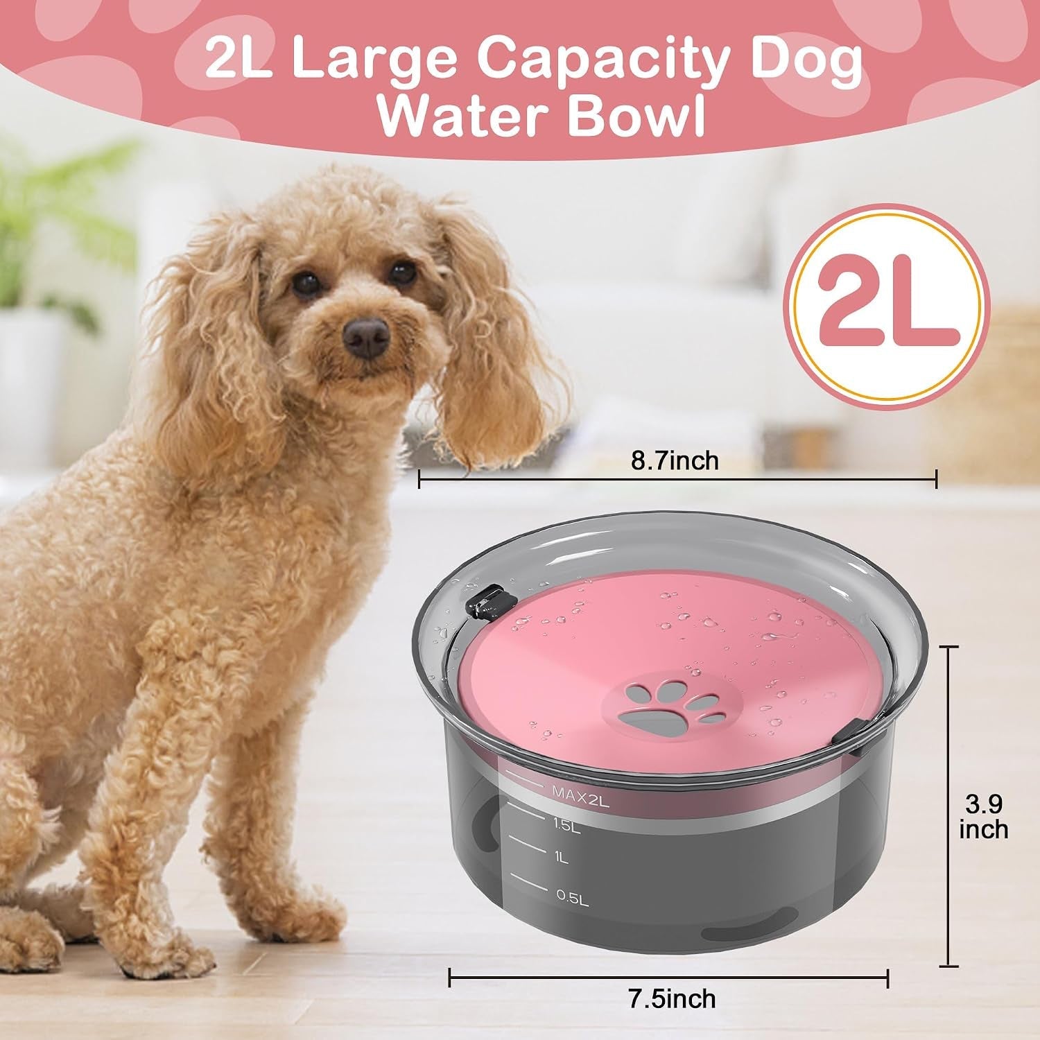 2l-dog-water-bowl-large-capacity-slow-water-feeder-no-spill-dog-bowl-splash-proof-pet-water-dispenser-vehicle-carried-travel-water-floating-bowl-for-dogs-cats-pets-pink