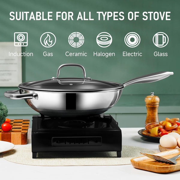 Hybrid 12-Inch Wok with Steamer,Nonstick Stainless Steel Woks & Stir-Fry Pans with Lid,Stay-Cool Handle,Pfoa Free Cookware,Dishwasher and Oven Safe, Works on Induction7