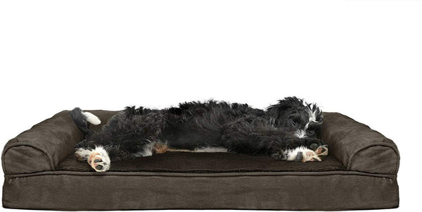 Furhaven Orthopedic Dog Bed for Large Dogs, Sofa-Style with Cool Gel-Top Foam with a Solid Orthopedic Foam Base for Joint Support, Removable Washable Cover, Jumbo XL, Plush & Suede, Gray20