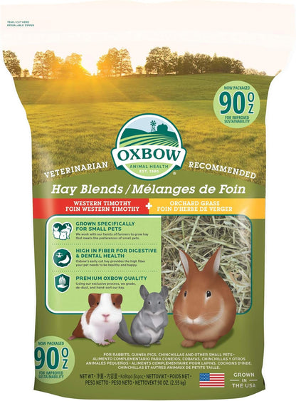 Oxbow Hay Blends, Western Timothy Hay & Orchard Grass, Guinea Pig Food, Small Pet Bunny Supplies, All Natural Grass for Guinea Pig & Rabbit, Oxbow Rabbit Supplies for Bunnies, 90 Oz. Bag | Oxbow Timothy Hay, Bunny Hay for Rabbits, Guinea Pigs, Bunnies and Chinchillas, Hand-Sorted, De-Dusted, High Fiber1