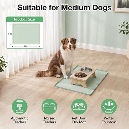 22X19 Pet Feeding Mat Waterproof Nonslip Cats and Dogs Water Bowl Mat | Silicone 0.59" Raised Edges Contain Food & Water Spills, Easy to Clean, Bpa-Free, Reinforced to Resist Collapse,Light Green9
