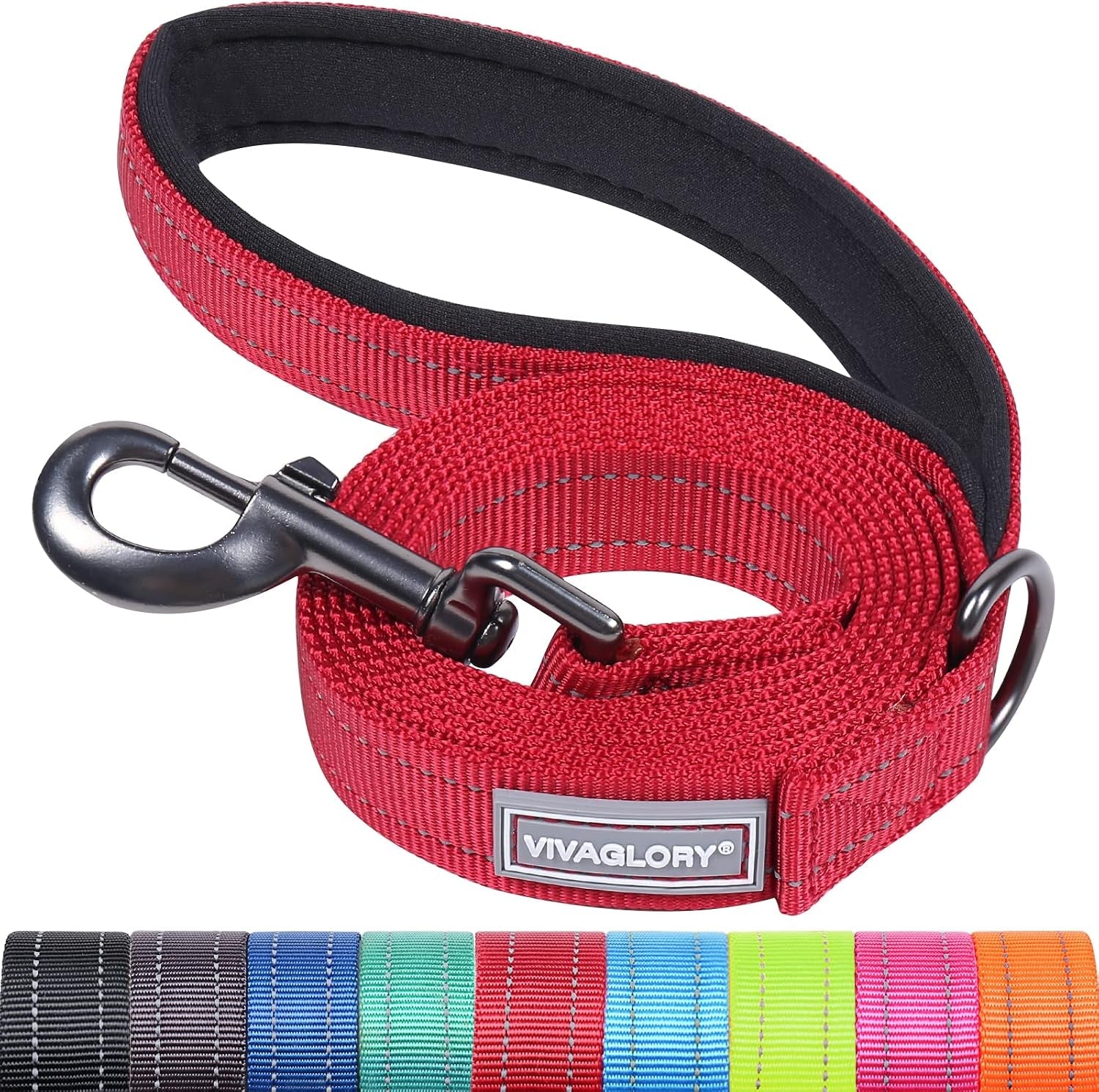 vivaglory-dog-leash-puppy-leash-for-collar-3ft-x-1in-black-with-soft-padded-handle-for-training-walking-heavy-duty-double-layer-nylon-pet-puppy