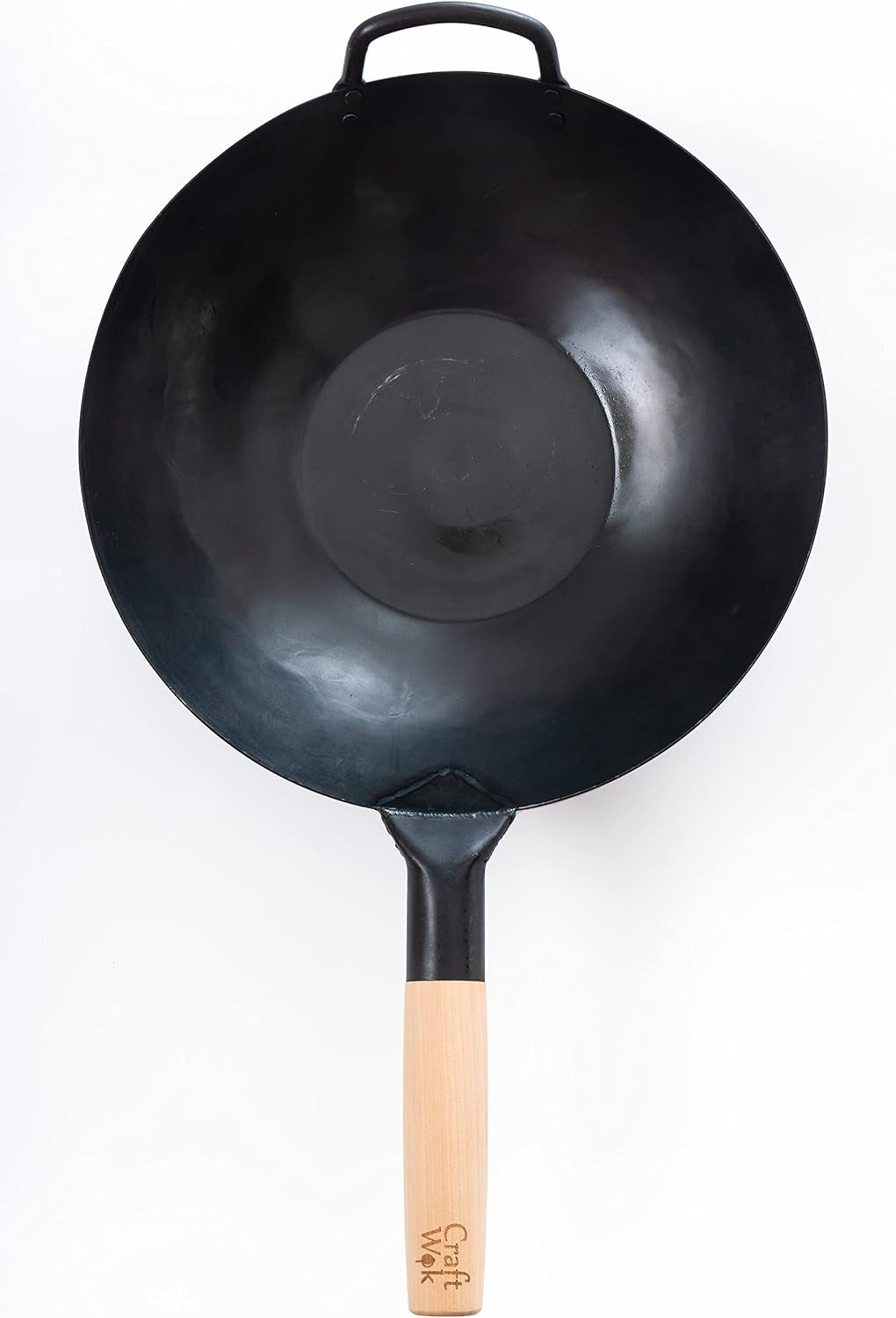 black13-flat-pre-seasoned-hammered-carbon-steel-wok-with-wooden-and-steel-helper-handle-13-inch-flat-bottom