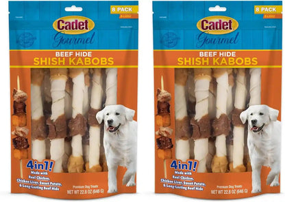 Cadet Gourmet Shish Kabob Dog Chews for Large Breeds, Rawhide Treats for Dogs with Chicken and Sweet Potato, Healthy & Natural Beef Hide, 10-Inch Sticks, 4 Count (Pack of 1)13