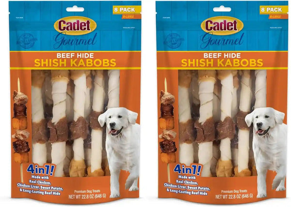 Cadet Gourmet Shish Kabob Dog Chews for Large Breeds, Rawhide Treats for Dogs with Chicken and Sweet Potato, Healthy & Natural Beef Hide, 10-Inch Sticks, 4 Count (Pack of 1)13