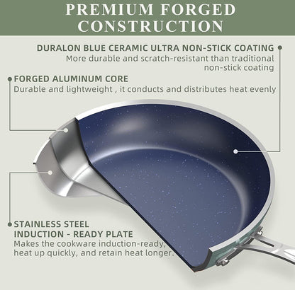 9Pc Cookware Set Healthy Duralon Blue Ceramic Nonstick Coated | Diamond Infused Scratch-Resistant, PFAS Free, Oven Safe, Induction Ready, Evenly Heats, Tempered Glass Lids, Stay-Cool Handle3
