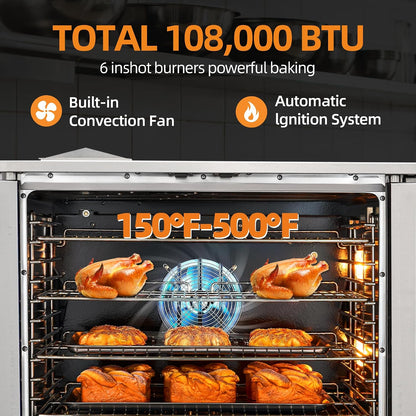 Commercial Convection Oven-Double Layer Electronic Gas Control, SS430 Front, Side and Top4