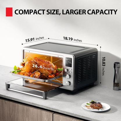 Cheffry Air Fryer Toaster Oven Combo, 26.4-Quart, Stainless Steel | Bake, Broil, Pizza & Dehydrate, with Toast3