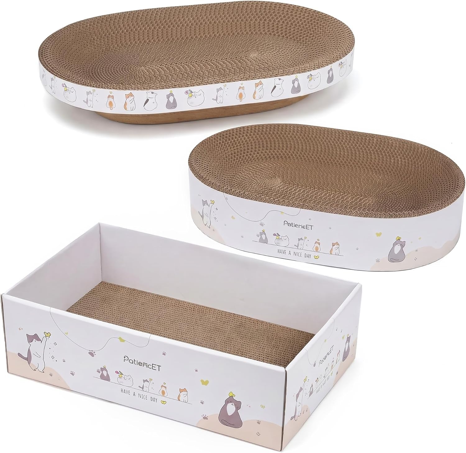 patiencet-3-in-1-cat-scratcher-cardboard-set-for-indoor-cats-cat-lounge-box-with-wide-slim-oval-cat-beds-corrugated-cat-scratching-board-for-furniture-protection-rest-play
