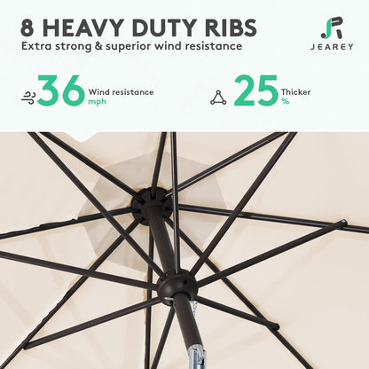 9FT Outdoor Patio Umbrella, Market Umbrella, Beige | Outdoor Table Umbrellas with 8 Sturdy, Tilt & Crank UV Protection Waterproof for Garden, Deck, Backyard, Pool5