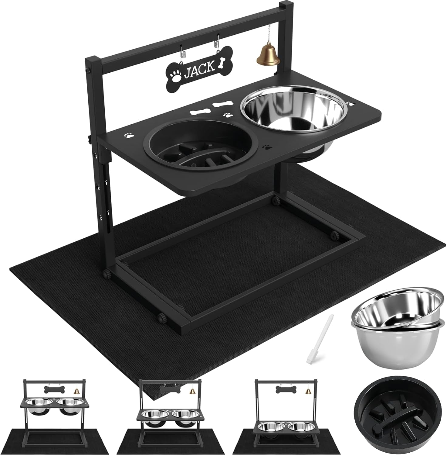 elevated-dog-bowls-with-slow-feeder-for-large-dogs-adjustable-raised-stand-with-2-stainless-steel-bowls-spill-proof-mat-non-slip-dog-feeder-for-large-medium-dogs-black