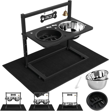 Elevated Dog Bowls with Slow Feeder for Large Dogs – Adjustable Raised Stand with 2 Stainless Steel Bowls & Spill-Proof Mat, Non-Slip Dog Feeder for Large & Medium Dogs (Black)15