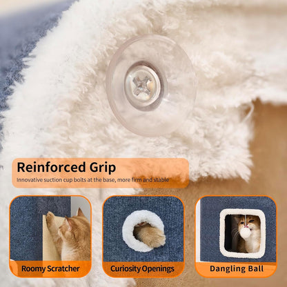 Cat House, Cat Beds for Indoor Cats, 3-Story Cat Condo Cube with Scratch Pad and Fluffy Ball Hanging, Multi-Level Cozy Hideout Center Ideal for Small/Medium Cats5