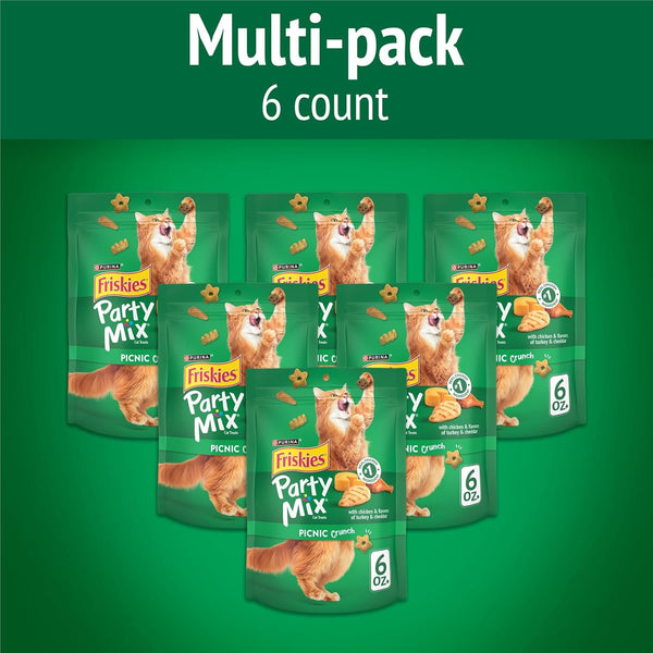 Purina Friskies Cat Treats, Party Mix Picnic Crunch - (Pack of 6) 6 Oz. Pouches2