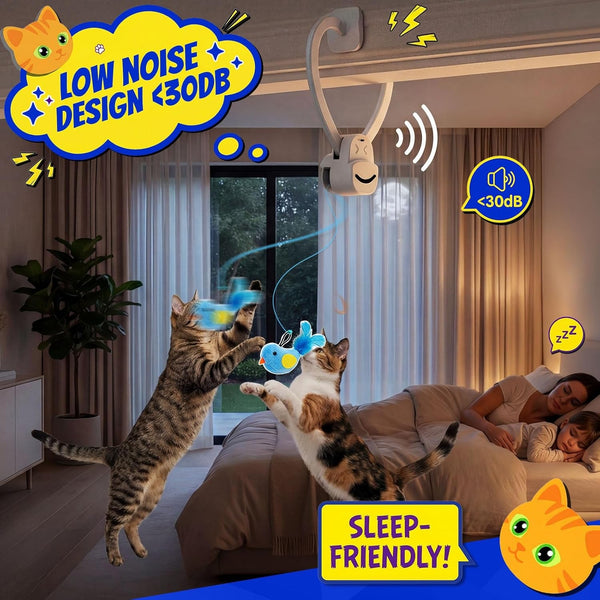 CATPICK Interactive Doorway Cat Toy, No-Adhesive Clip-On for Indoor Cats | Automatic Retractable Bird-And-Mouse Motion with 8-Minute Auto-Play, Touch-To-Wake Response, USB Charging, 2 Birds & 1 Mouse6
