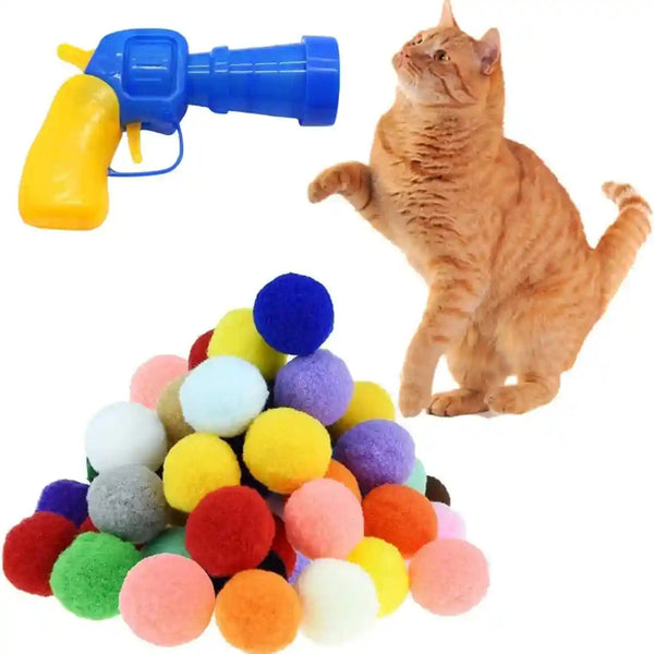 Premium Soft Pom Pom Balls for Kittens - Lightweight, Interactive, Assorted Colors - Plush Toy for Kitten Training and Play - Pet Products for Cats (1.2 Inches 30 Balls)10