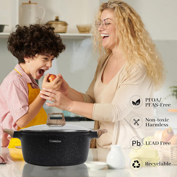 Pots and Pans Set, Nonstick Kitchen Cookware Sets，23Pcs Black Granite Induction Non-Toxic Healthy Kitchen Cooking Set W/Frying Pans, Saucepans, Griddle, Eggpan（Pfos, PFOA Free）8