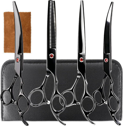 5 in 1 Premium Dog Grooming Scissors, Professional Dog Scissors for Grooming with Safety round Tips, Lengnoyp Stainless Steel Thinning Shears, Pet Cat Shears for Grooming Kit8