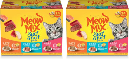 Meow Mix Paté in Gravy Surf N’ Turf Patés Variety Pack, Wet Cat Food, 2.75 Oz Cup, 12 Pack12