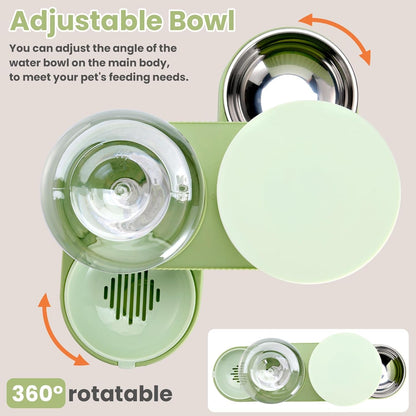 Automatic Cat Feeder Stainless Steel Water Dispenser Gravity Food Feeder and Waterer Set with Pet Food Bowl for Small Medium Kitten Puppy Pets Large Capacity(Green)4