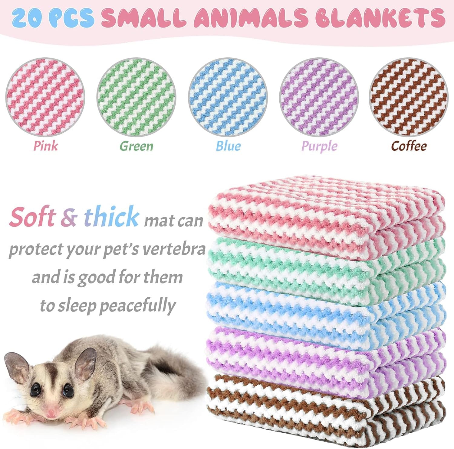 moukeren-20pcs-guinea-pig-fleece-bedding-blankets-bulk-washable-small-animal-fleece-cage-liners-pet-wash-cloth-sleeping-mat-cover-for-hamster-chinchilla-rabbit-hedgehogmulticolor-12-x-12-inch