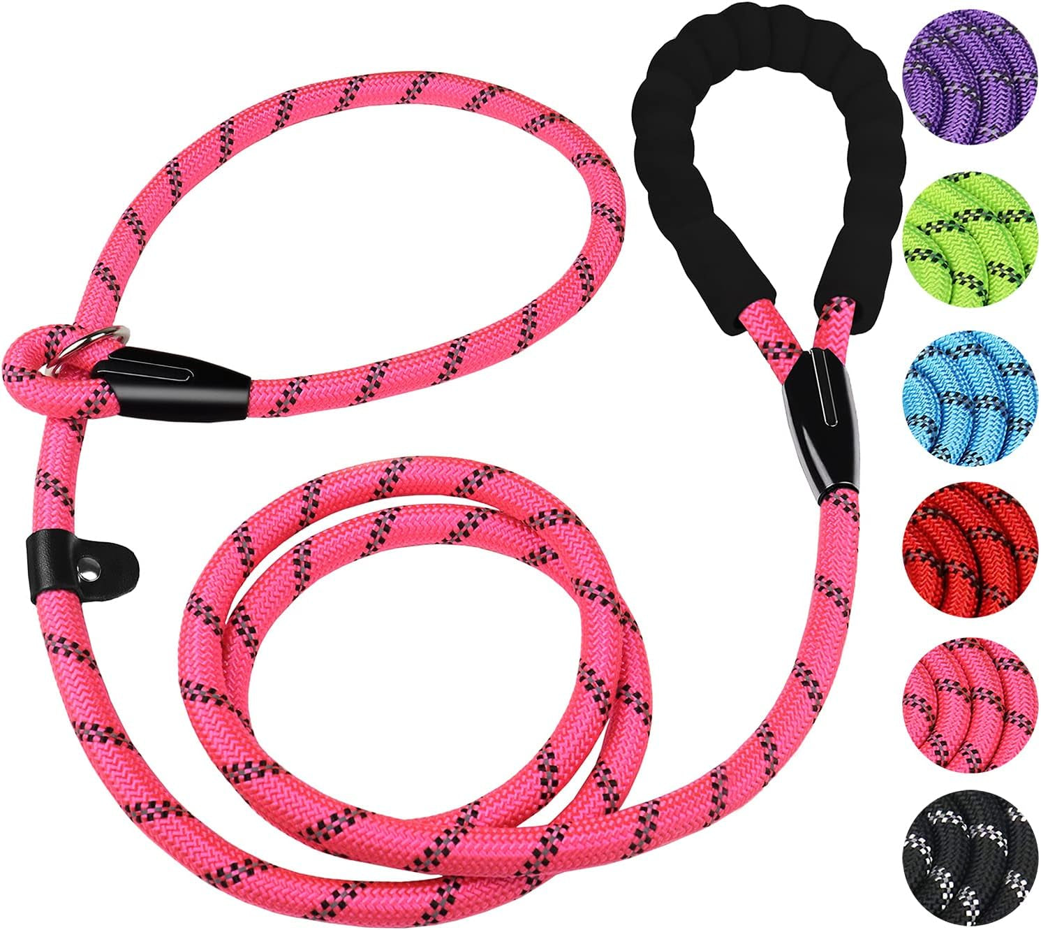 dog-leash-6-ft-heavy-duty-dog-leashes-durable-premium-quality-strong-rope-slip-leash-with-comfortable-padded-handle-and-highly-reflective-threads-for-small-medium-and-large-dogs-black