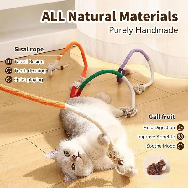Interactive Cat Toys for Indoor Cats, 3 Chew Ropes 1 Silvervine Stick | with Gall Fruit, Refillable Catnip, Interactive Kitten Toys & Teething Toys, Safe Teeth Cleaning for All Breeds (19.5 Inches)3