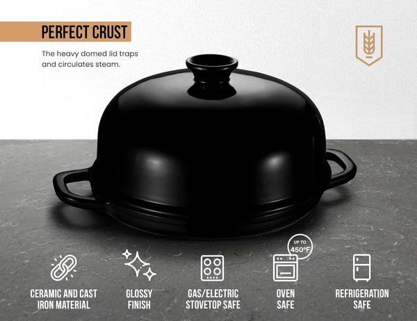 Bread Oven, with Lid and Handles, Enameled Cast Iron Pan and Ceramic Lid, for Baking, Cooking, Roasting and More (Black)7