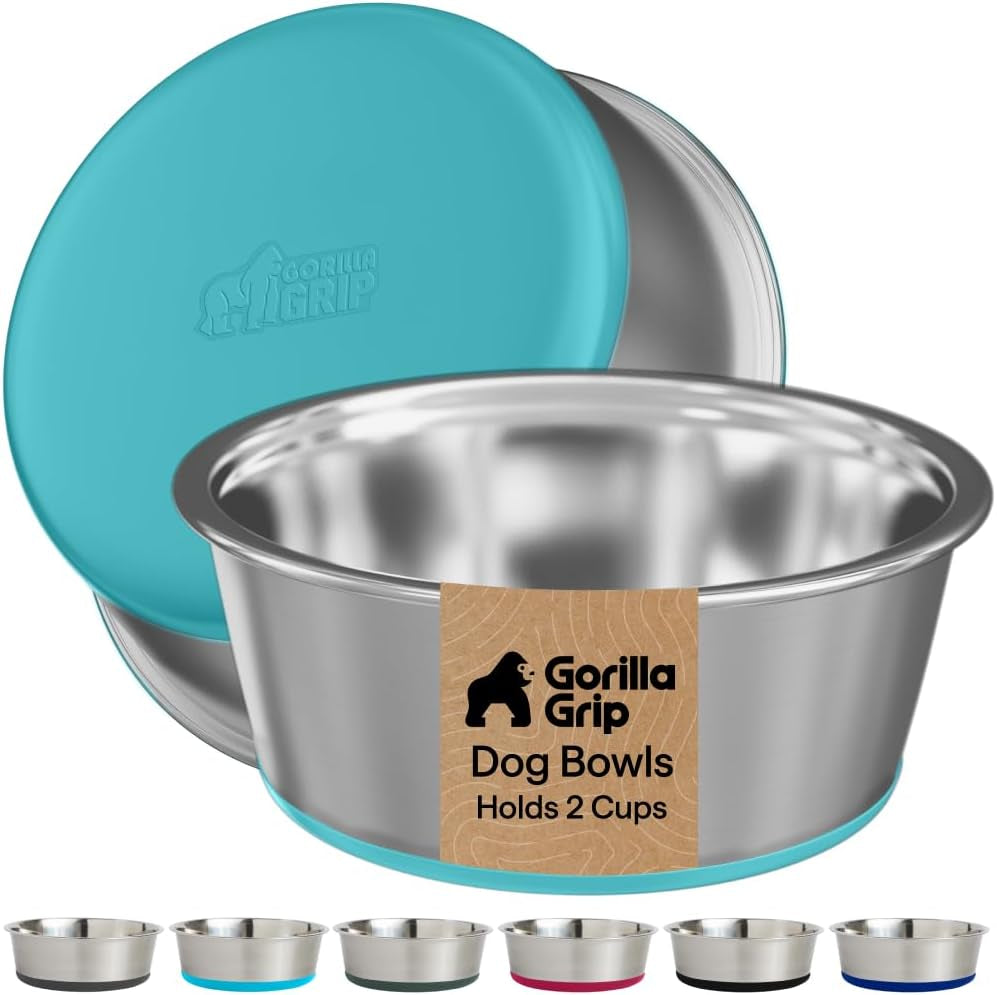 gorilla-grip-dog-bowls-food-grade-304-stainless-steel-holds-2-us-cups-each-16-fl-oz-food-and-water-bowl-for-feeding-dogs-and-cats-dishwasher-safe-rust-resistant-bpa-free-rubber-base-2-set-black