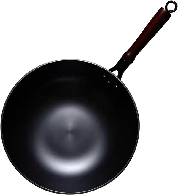 Cast Iron Wok 12.6 Inch Flat Bottom, Pre-Seasoned Chinese Fry Pan with Wooden Handle, Non Stick Coating Free for Gas Induction Electric Stovetops2
