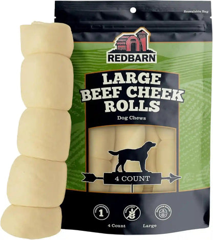 Redbarn Pet Products All-Natural Large Beef Cheek Rolls for Dogs, Uncoated - Single Ingredient Grain-Free Chew Treat Naturally Rich in Collagen - No Artificial Preservatives - Pack of 41