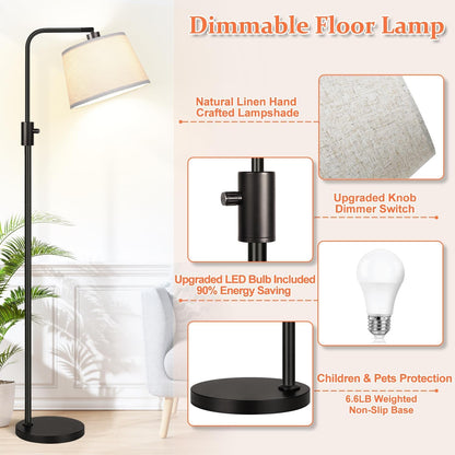 【Upgraded】 Dimmable Floor Lamp, 1000 Lumens LED Edison Bulb Included, Arc Floor Lamps for Living Room Modern Standing Lamp with Linen Shade, Tall Lamp for Bedroom Office Dining Room- Black5