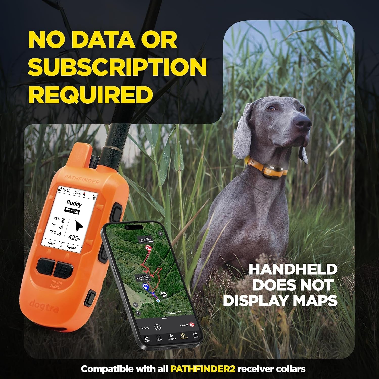 dogtra-pathfinder2-mini-compass-live-gps-dog-tracking-training-system-4-mile-range-e-collar-handheld-with-no-subscription-offline-maps-gps-fence-expandable-up-to-21-dogs-for-dogs-15-lbs
