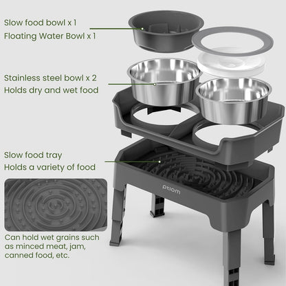 4-In-1 Elevated Slow Feeder Dog Bowls, 4 Height Adjustable Mess Proof Raised Dog Bowl Stand with No Spill Dog Water Bowl, Stainless Steel Dog Food Bowl & Slow Feeder for Large Medium Small Dogs Pets2