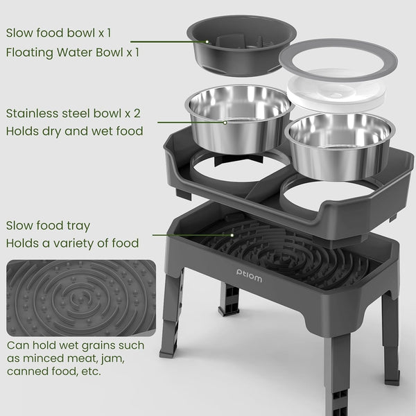4-In-1 Elevated Slow Feeder Dog Bowls, 4 Height Adjustable Mess Proof Raised Dog Bowl Stand with No Spill Dog Water Bowl, Stainless Steel Dog Food Bowl & Slow Feeder for Large Medium Small Dogs Pets2