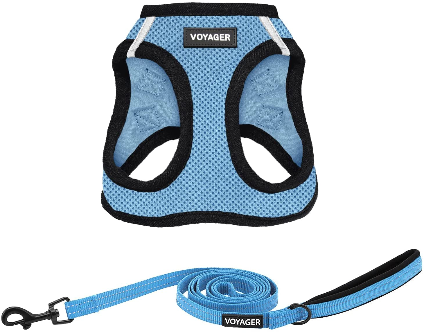 best-pet-supplies-voyager-step-in-air-all-weather-mesh-harness-and-reflective-dog-5ft-leash-combo-with-neoprene-handle-for-small-medium-and-large-breed-puppies-baby-blue-small