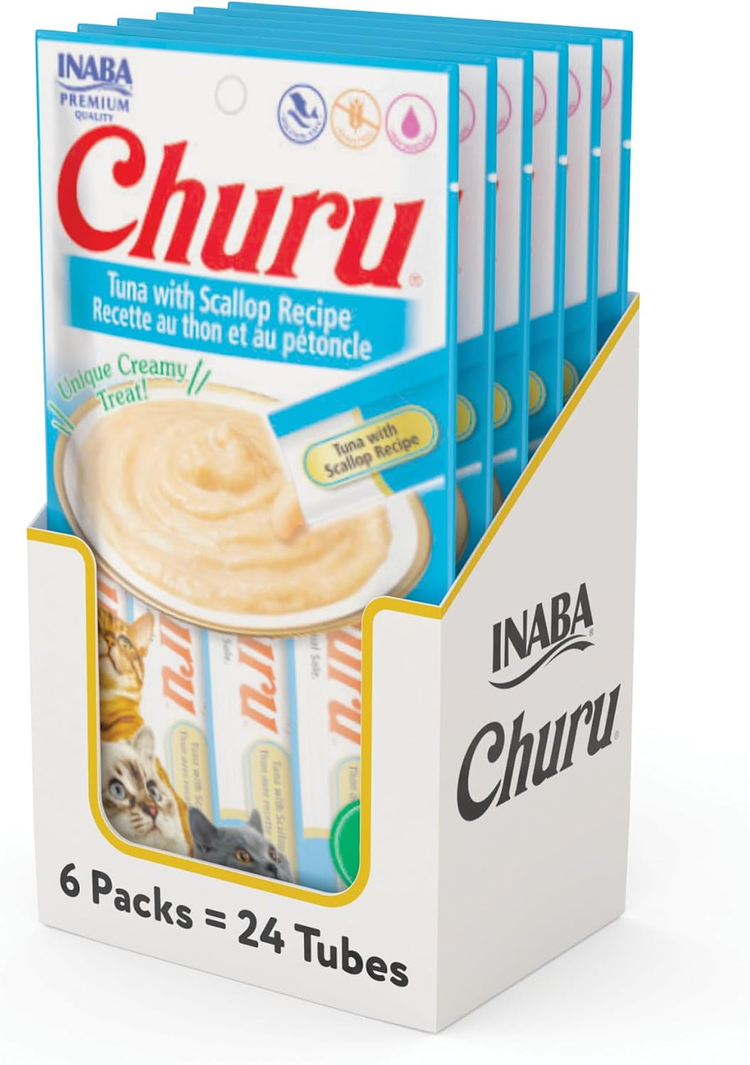 inaba-churu-cat-treats-lickable-squeezable-creamy-puree-cat-treat-with-green-tea-extract-taurine-0-5-ounces-each-tube-24-tubes-4-per-pack-chicken-recipe