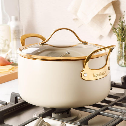 Two Time Oprah'S Favorite Things Winner - 6 Quart Heavy Duty Aluminum Premium PFA Free Ceramic Nonstick Dutch Oven Pot with Lid - Almond Cream W/Gold Handle4