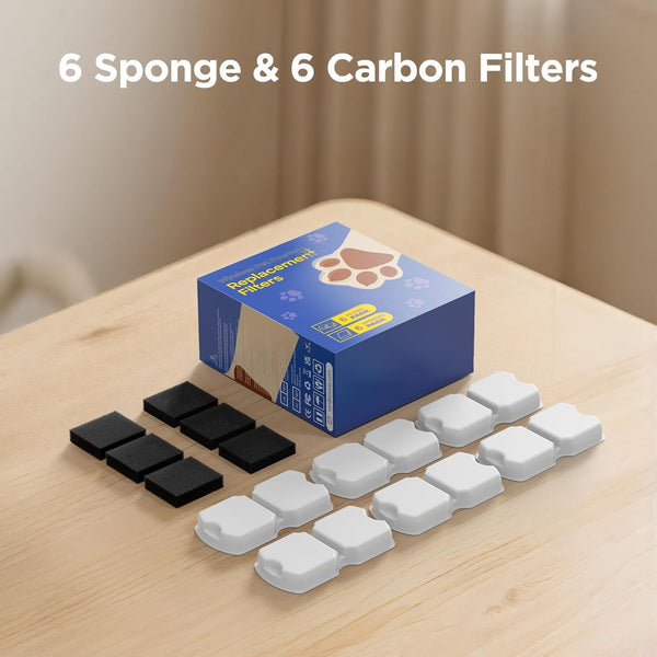 Cat Water Fountain Filter: 12 Cat Fountain Filter Replacement - 3 Months Set of Replacement Filters for GIOTOHUN KOOGMOON UMOCUOY IHOUONE HOOISE Pet Fountains - 6 Filters & 6 Sponges8