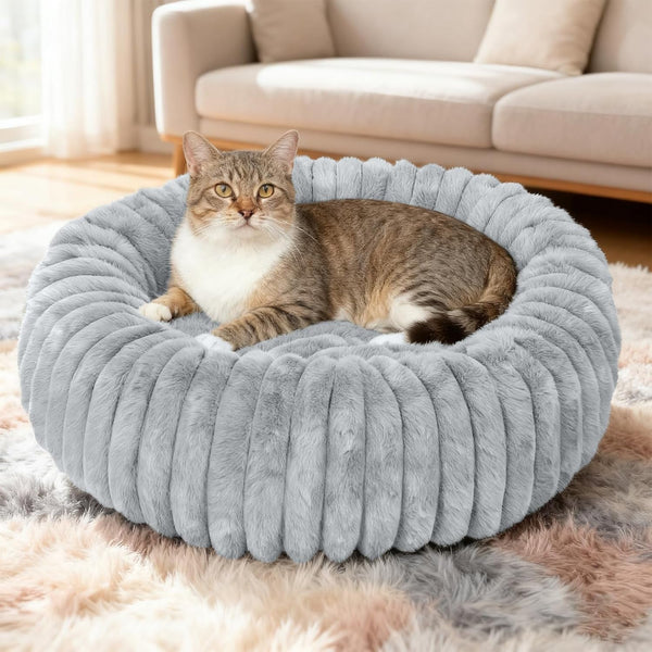 Washable Small Cat Dog Bed,Puppy Bed Cat Beds for Indoor Cats(Grey,S) | Calming anti Anxiety round Donut Dog Bed,Cute Fluffy Puppy Dogs Beds for Small Dogs, Anti-Slip Comfort Pet Bed1