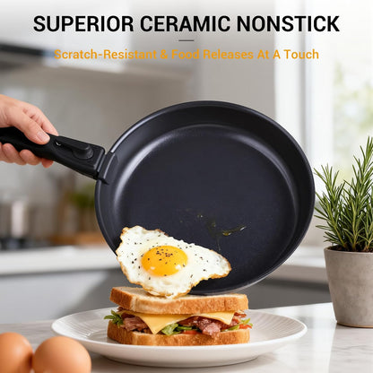 21 Pcs Pots and Pans Set Non Stick with Detachable Handle & Grill Pan, Induction Ceramic Cookware Set, Non Toxic Kitchen Pots and Pans Set for Rvs,Camping, Oven/Dishwasher Safe, Black3