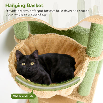 Globlazer Cactus Cat Tree Tower 76-Inch Extra Tall Multi-Level Cat Furniture with Cozy Condos,Interactive Toys and Perches for Large Cats, Perfect for Climbing, Scratching, and Play, F76, Green4