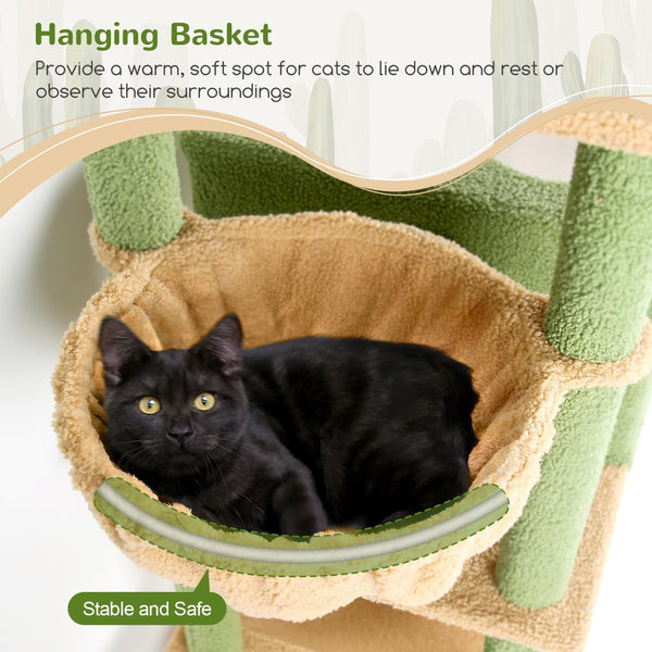 Globlazer Cactus Cat Tree Tower 76-Inch Extra Tall Multi-Level Cat Furniture with Cozy Condos,Interactive Toys and Perches for Large Cats, Perfect for Climbing, Scratching, and Play, F76, Green4