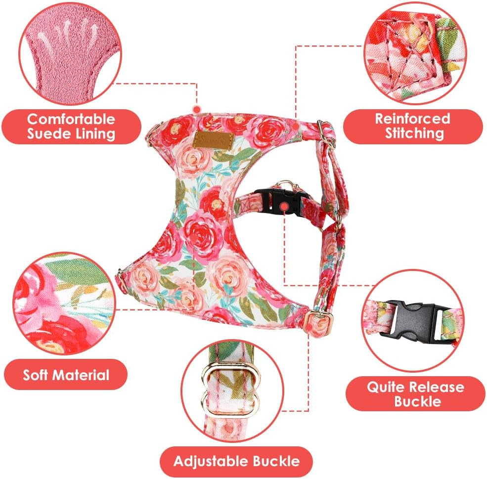 lukovee-no-pull-puppy-harness-and-leash-set-adjustable-lightweight-soft-suede-pet-harness-vest-with-snap-buckle-51in-leash-for-small-medium-dogs-pink-rose-xxs