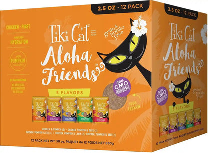 Tiki Cat Aloha Friends Variety Pack, Meaty Flavors Mixed with Pumpkin, Wet, High-Protein & High-Moisture Cat Food, for All Life Stages, 2.5 Oz. Pouch (Pack of 12)1