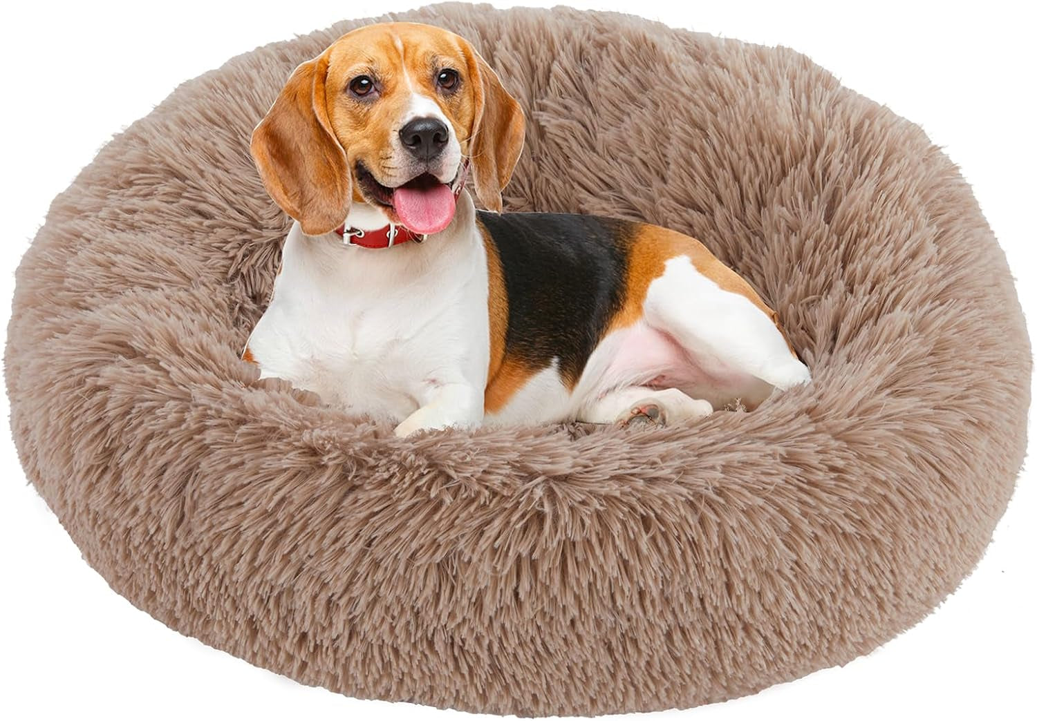 dumos-30-7-inch-donut-dog-bed-faux-fur-plush-grey-machine-washable-cuddler-warming-cozy-fluffy-faux-fur-plush-round-pet-bed-anti-slip-bed-for-indoor-dogs-and-cats